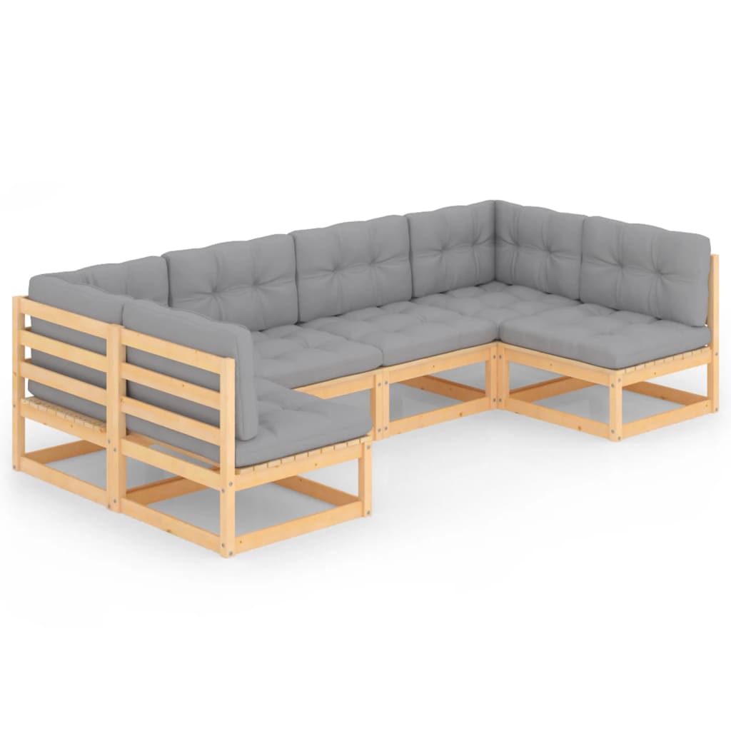 Garden Lounge Set Natural Wood Solid pinewood Set of 6 Modular