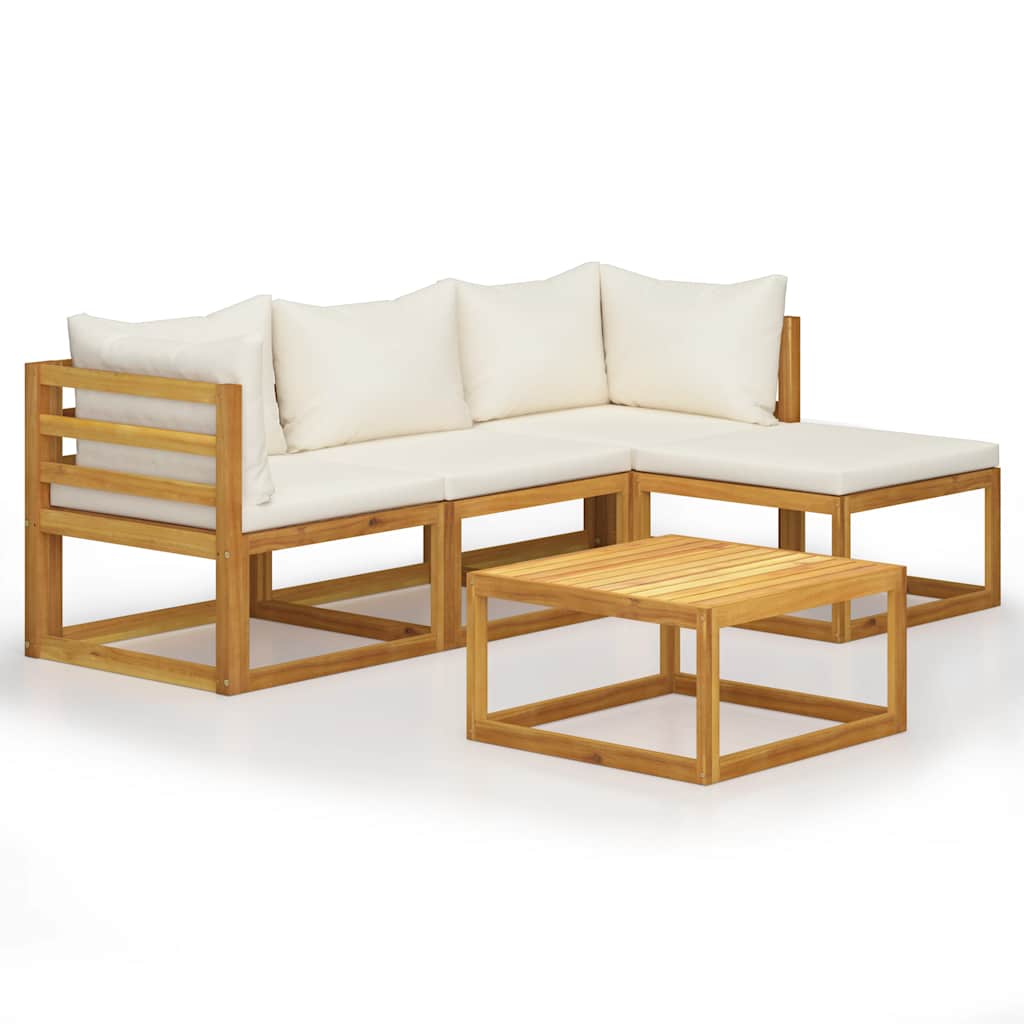 Garden Lounge Set Natural wood with cream cushions