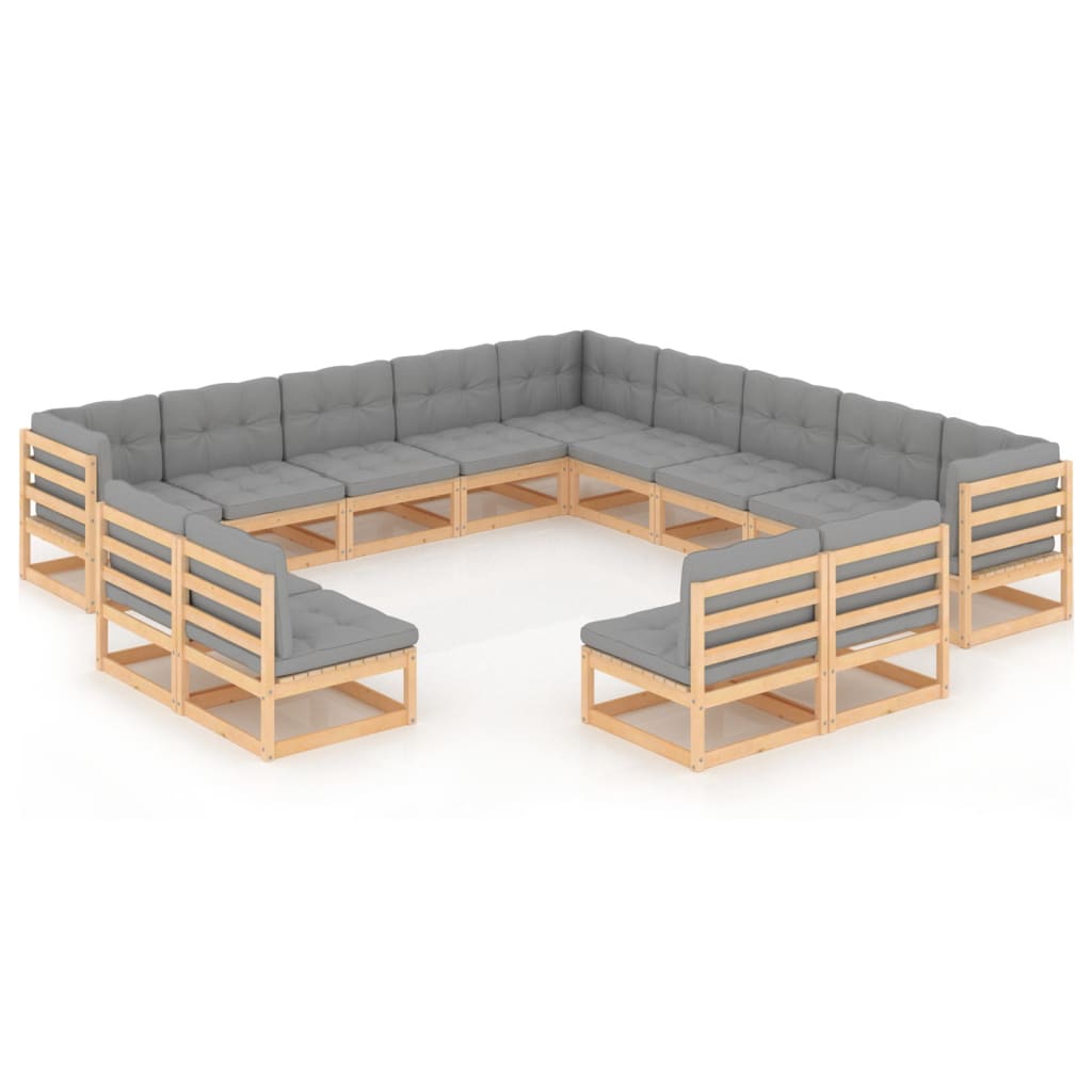 Garden Lounge Set Pinewood and Grey Cushions