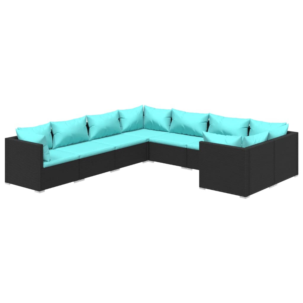 Garden Lounge Set Poly rattan black, Water blue