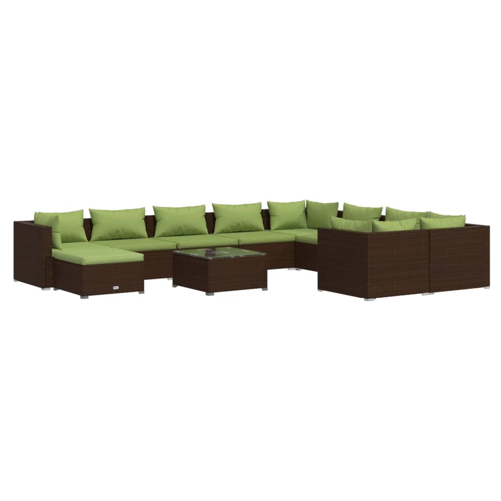 Garden Lounge Set Poly rattan: Brown, Cushion: Green PE rattan