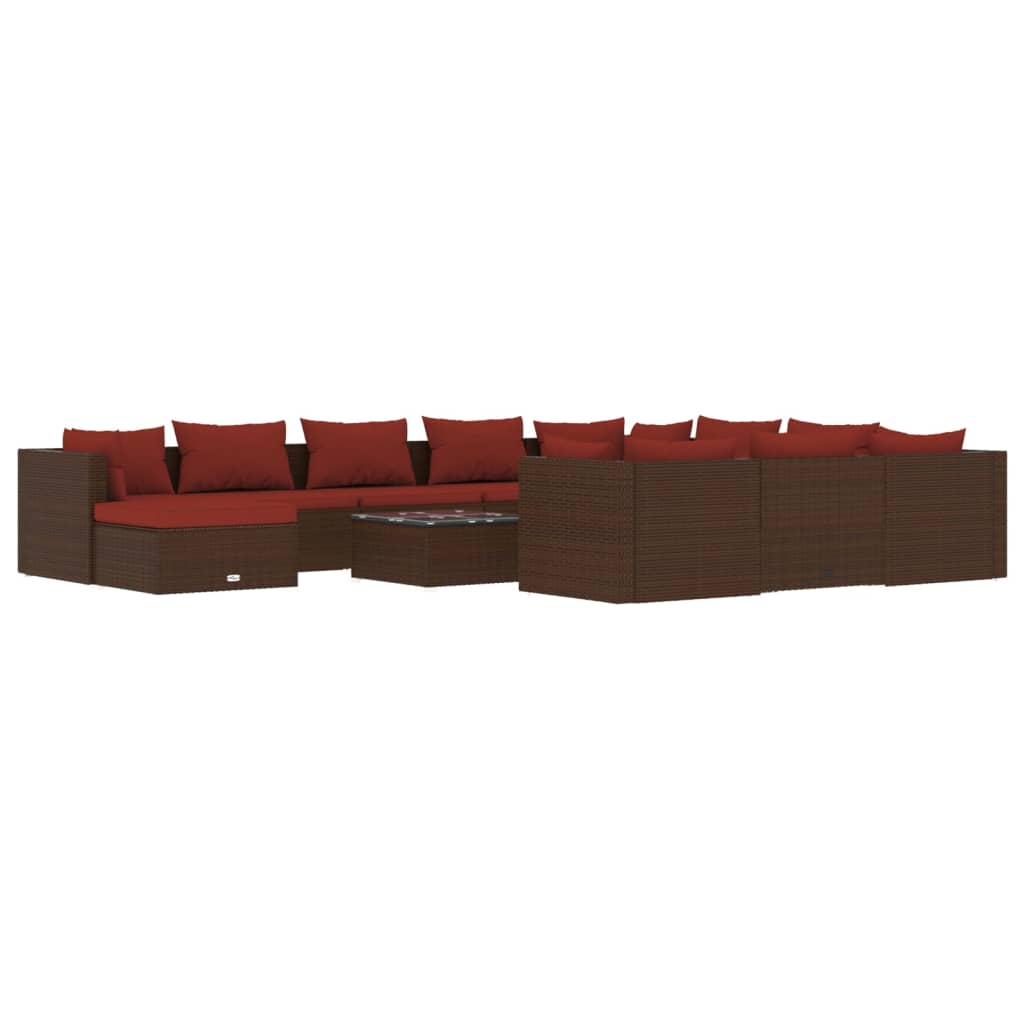 Garden Lounge Set Poly Rattan: Brown, Cushions: Cinnamon Red