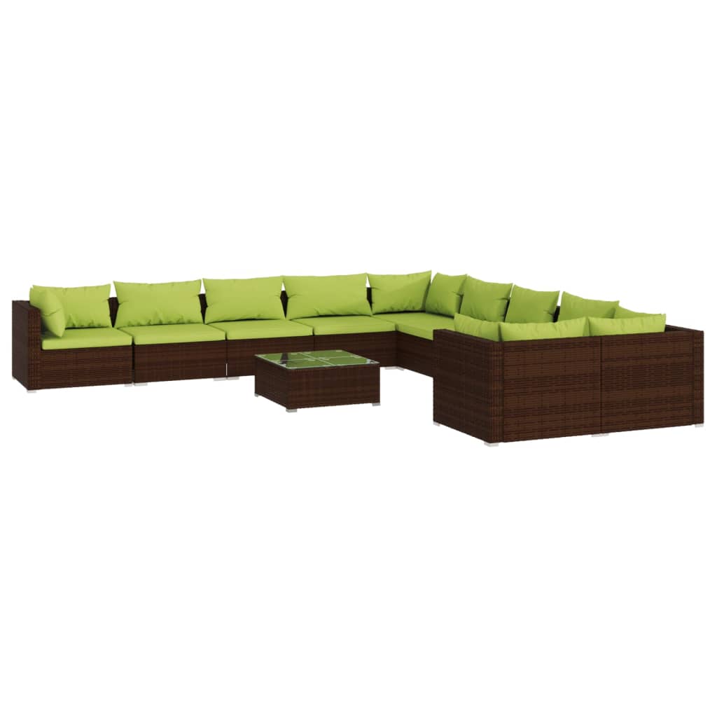 Garden Lounge Set Poly rattan: Brown, Cushions: Green