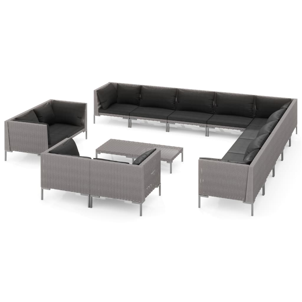 Garden Lounge Set Rattan: Dark Gray, Cushions: Black