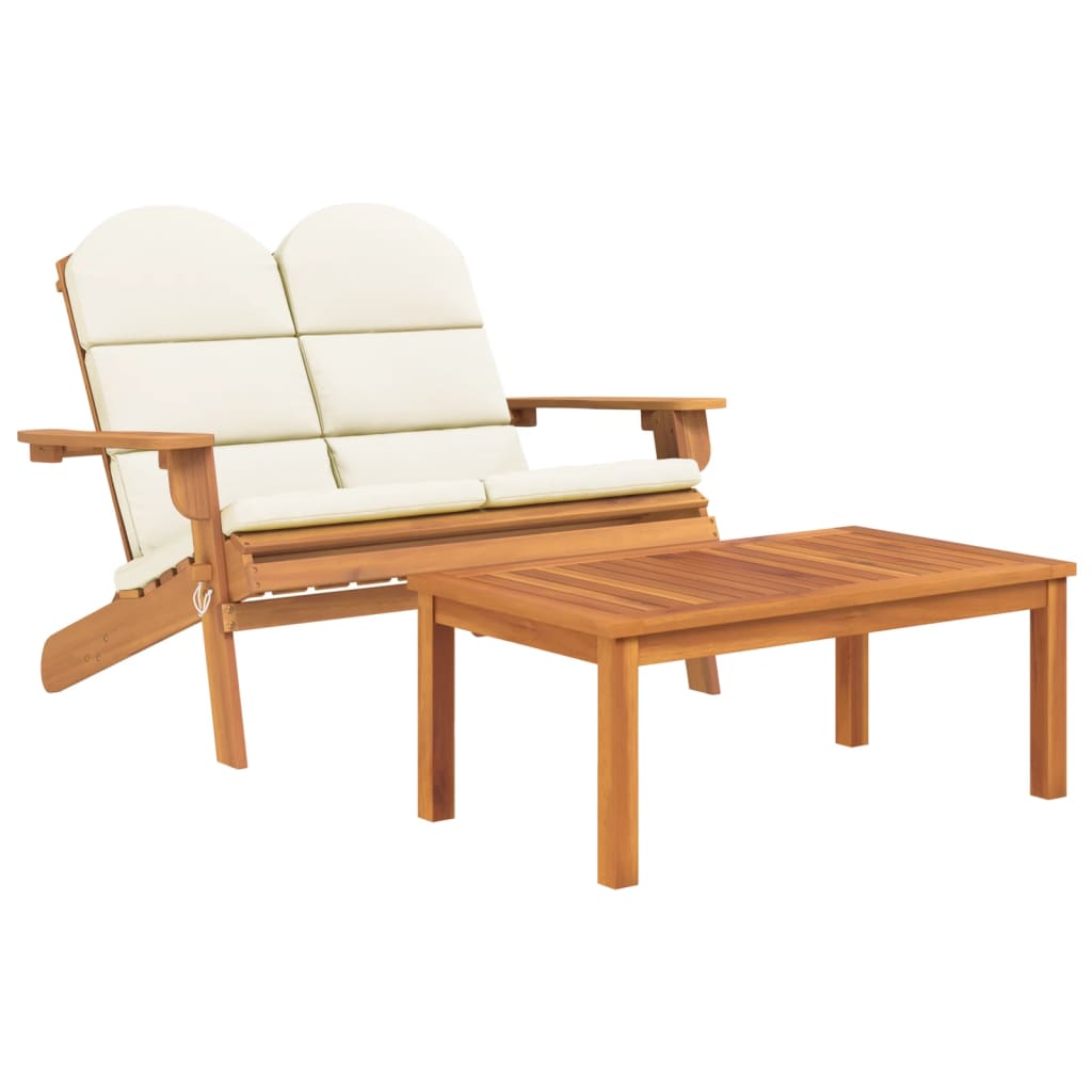 Garden Lounge Set Set of 2 Cream white, Natural wood