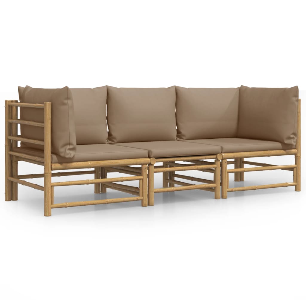 Garden Lounge Set Taupe Bamboo, 100% polyester 3-seater Modular