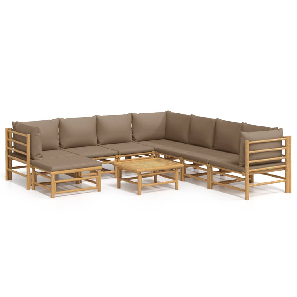 Garden Lounge Set Taupe Bamboo, 100% polyester 9-piece set