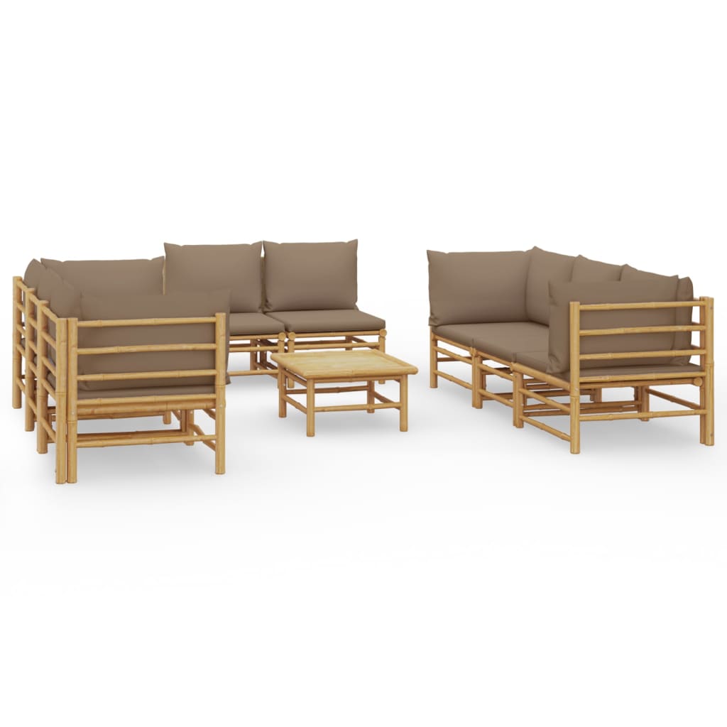 Garden Lounge Set Taupe Bamboo, 100% polyester fabric Large