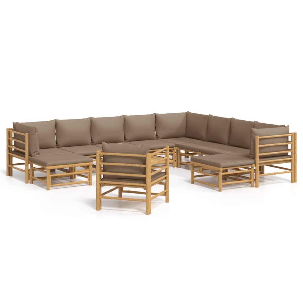 Garden Lounge Set Taupe Bamboo, Fabric (100% polyester) Large