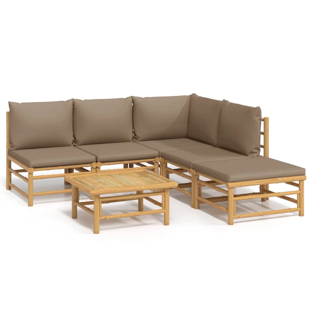 Garden Lounge Set Taupe Bamboo, Polyester 7 Piece Set Modular