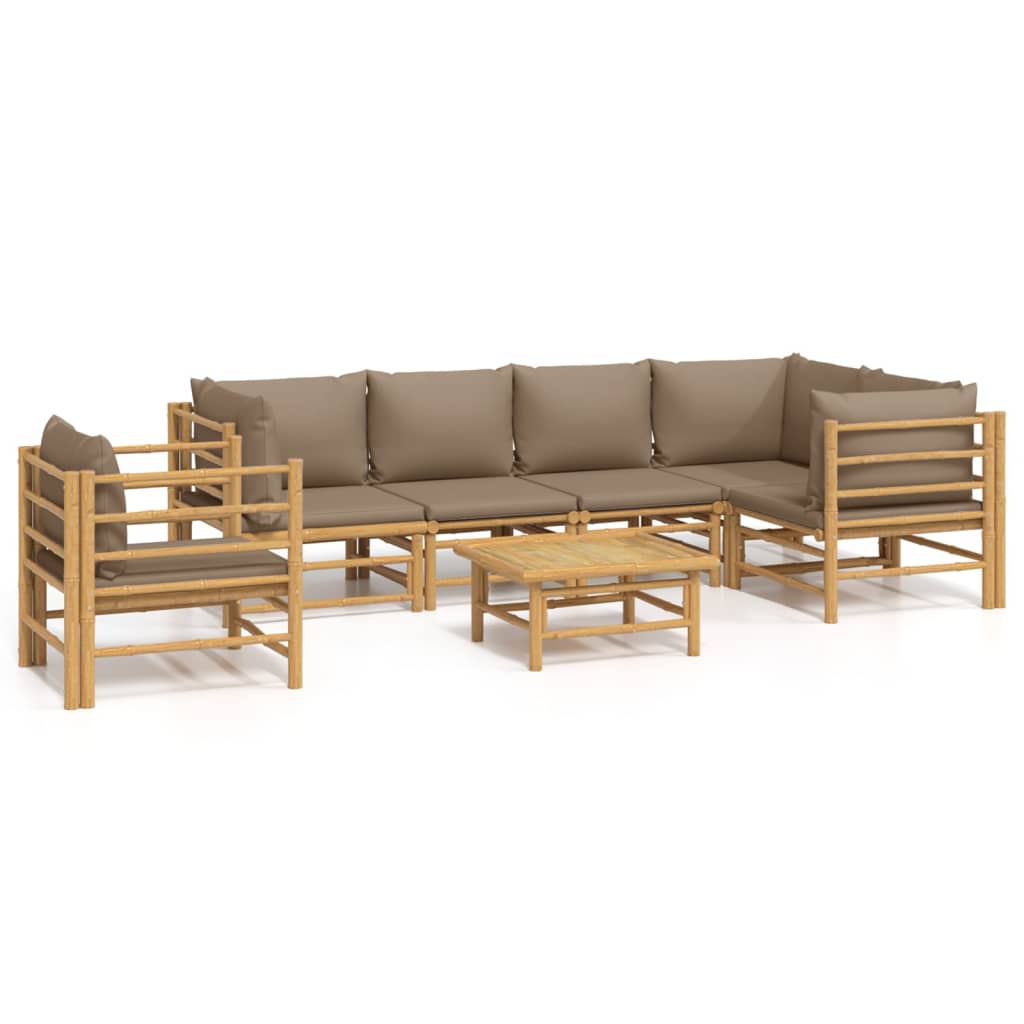 Garden Lounge Set Taupe Bamboo, Polyester Large Modular