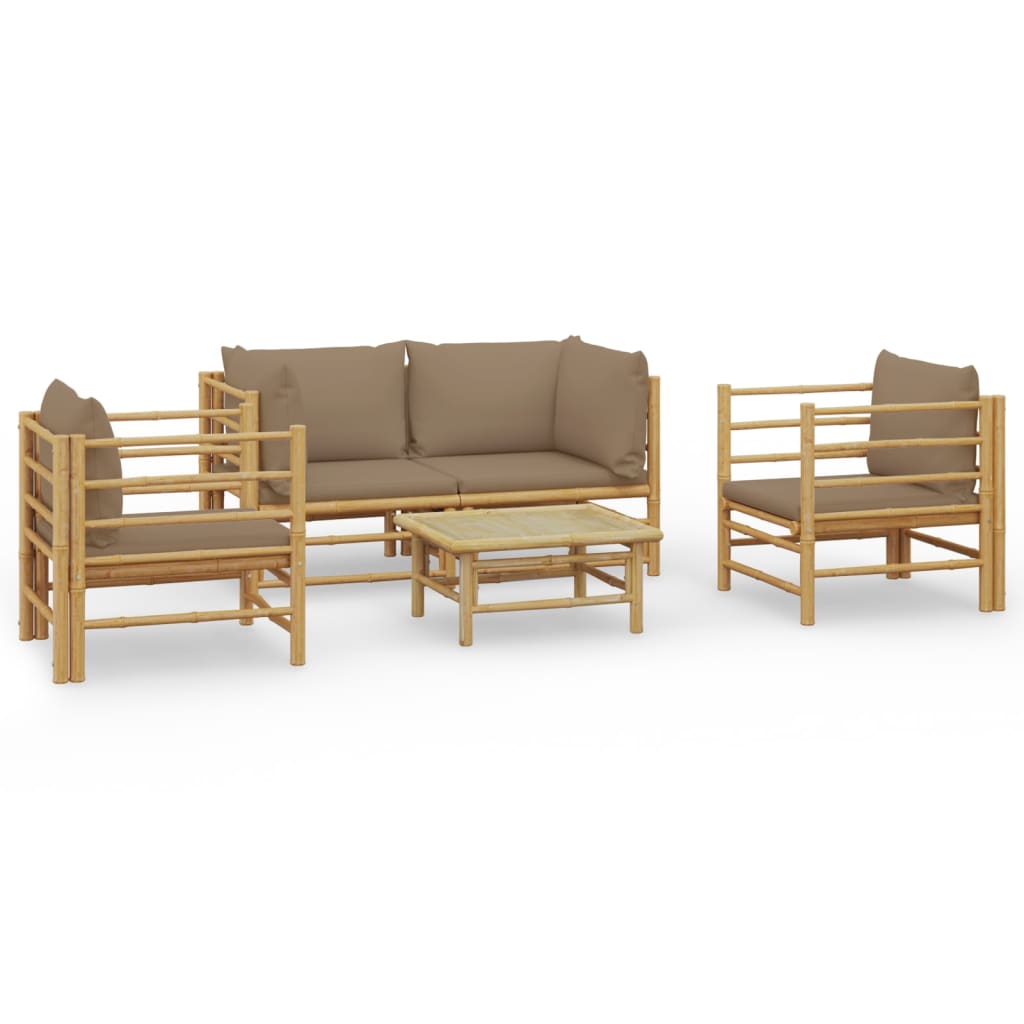 Garden Lounge Set Taupe Bamboo, Polyester Medium Modular