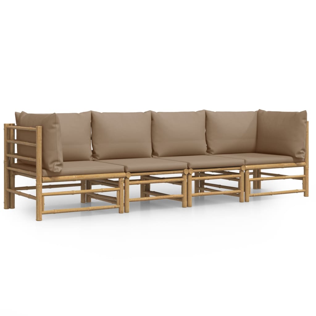 Garden Lounge Set Taupe Bamboo, Polyester Medium Modular