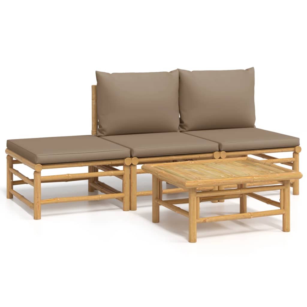 Garden Lounge Set Taupe Bamboo, Polyester Medium Modular