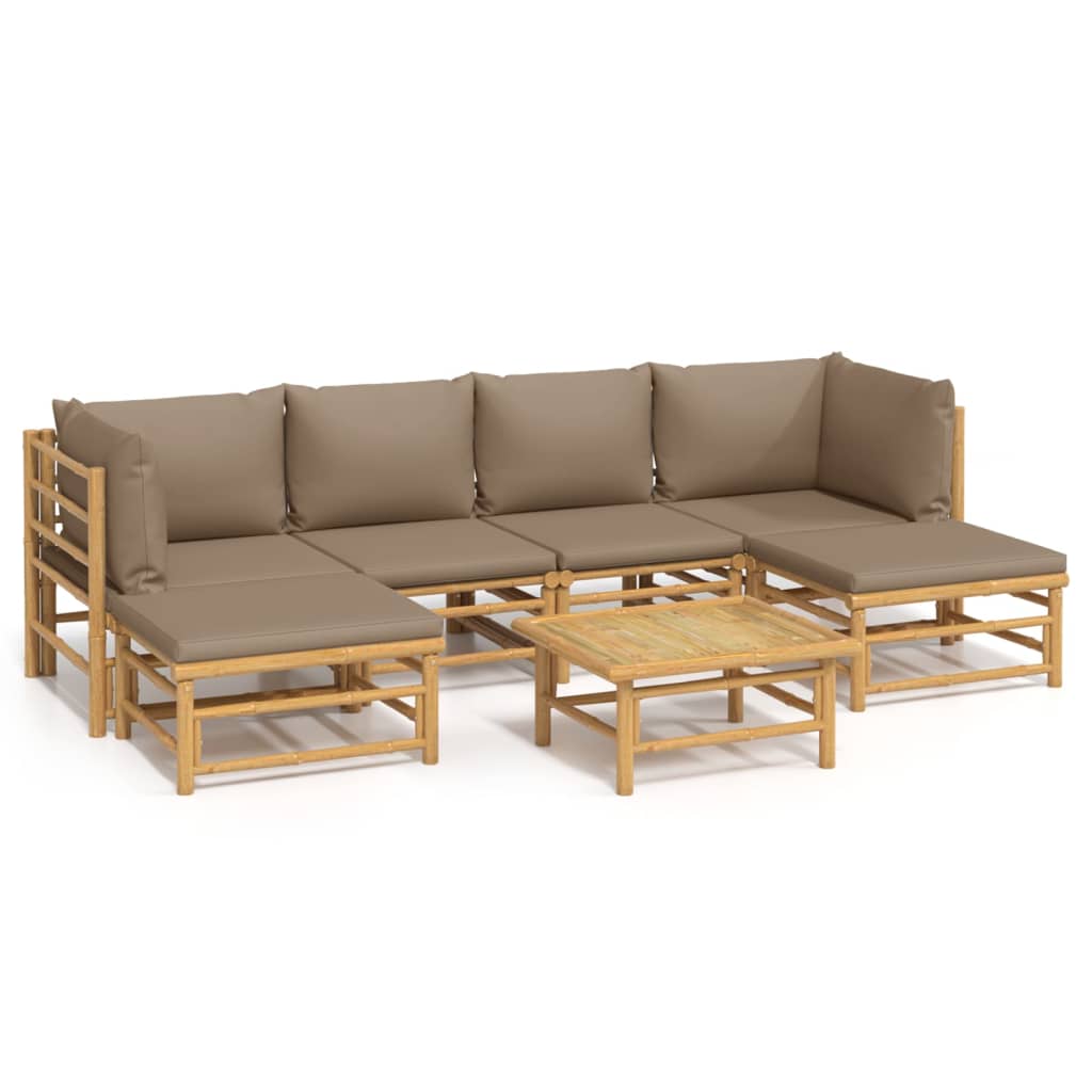 Garden Lounge Set Taupe, Natural Bamboo Bamboo, 100% Polyester