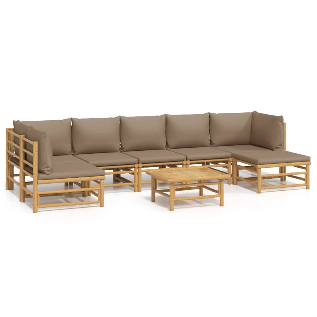 Garden Lounge Set Taupe, Natural Bamboo, Polyester Large Modular