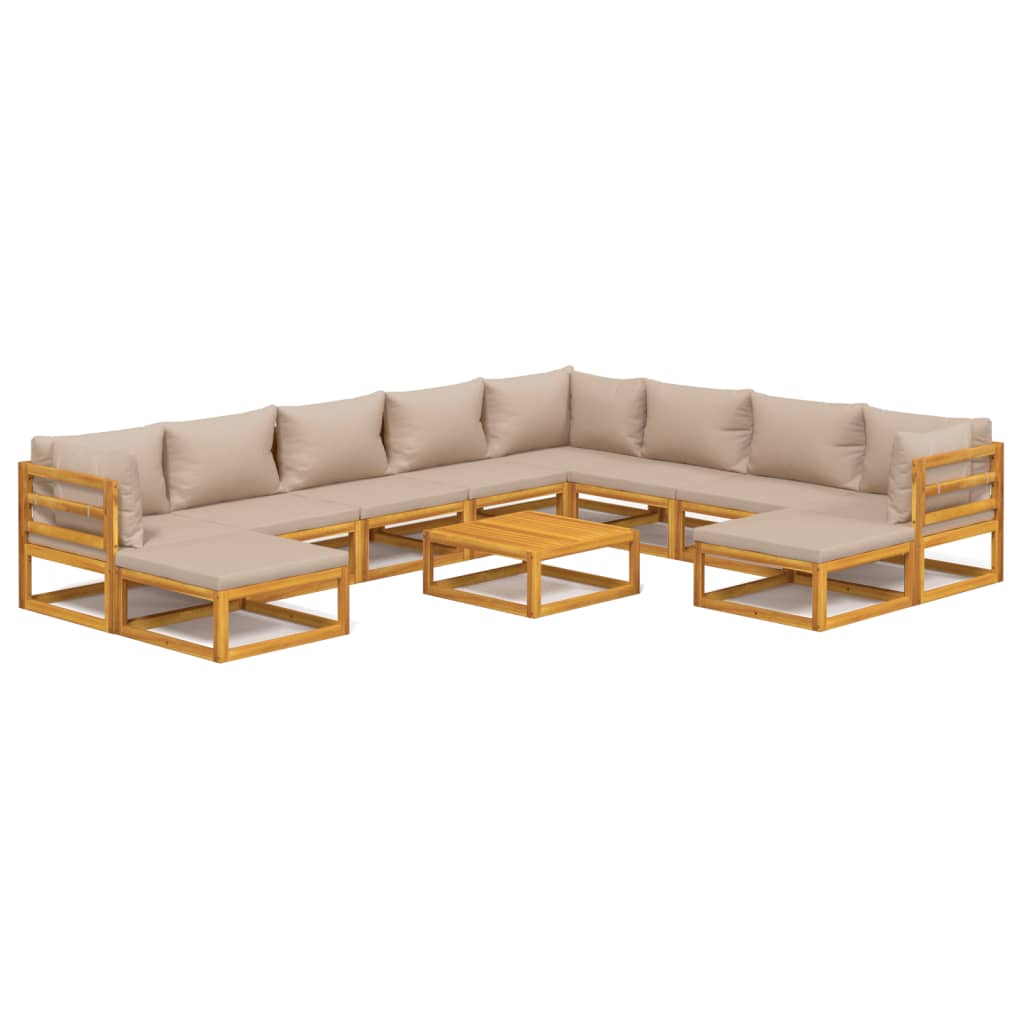 Garden Lounge Set Taupe, Natural Wood