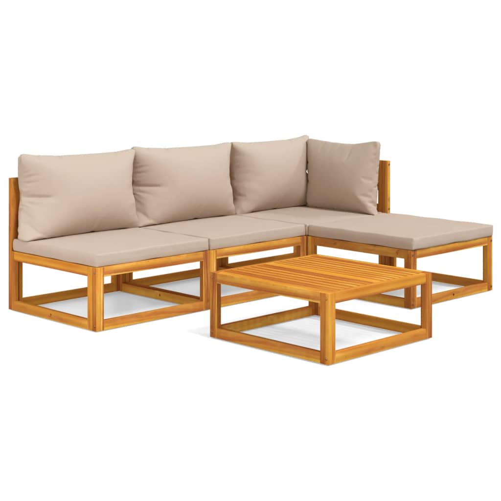 Garden Lounge Set Taupe Solid acacia wood, 100% polyester Medium