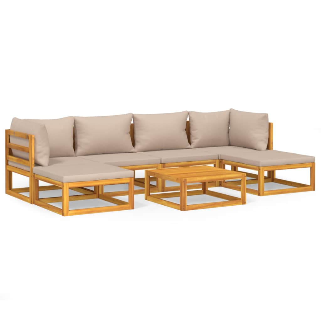 Garden Lounge Set Taupe Solid Acacia Wood, 100% Polyester