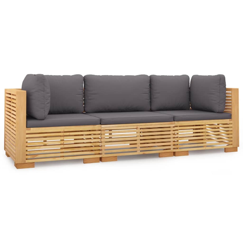 Garden Lounge Set Teak, Dark grey Solid teak wood, 100% polyester