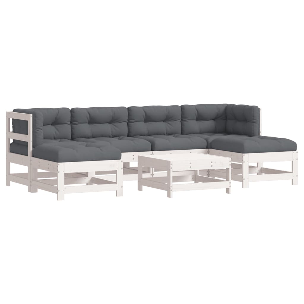 Garden Lounge Set White, Anthracite Solid Pine Wood, Oxford Fabric