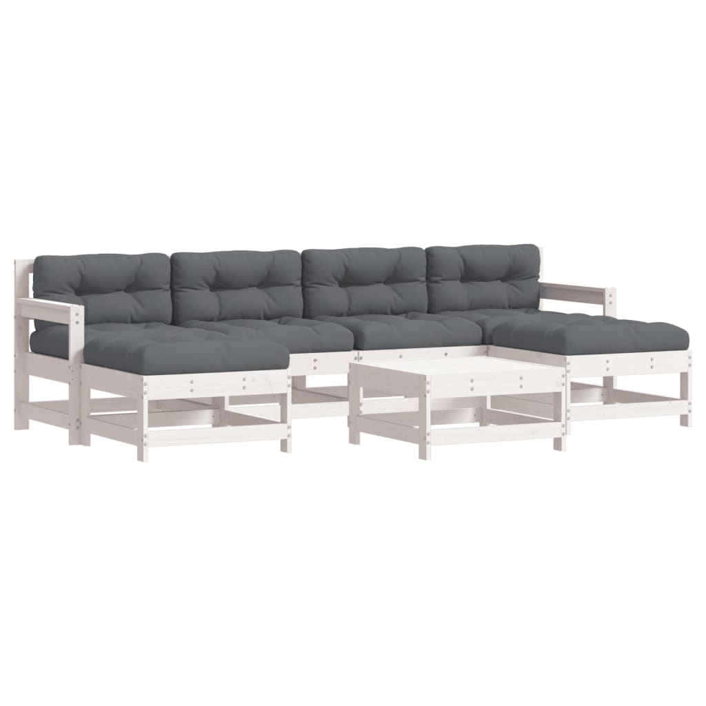 Garden Lounge Set White, Anthracite Solid Pine Wood, Plywood Large