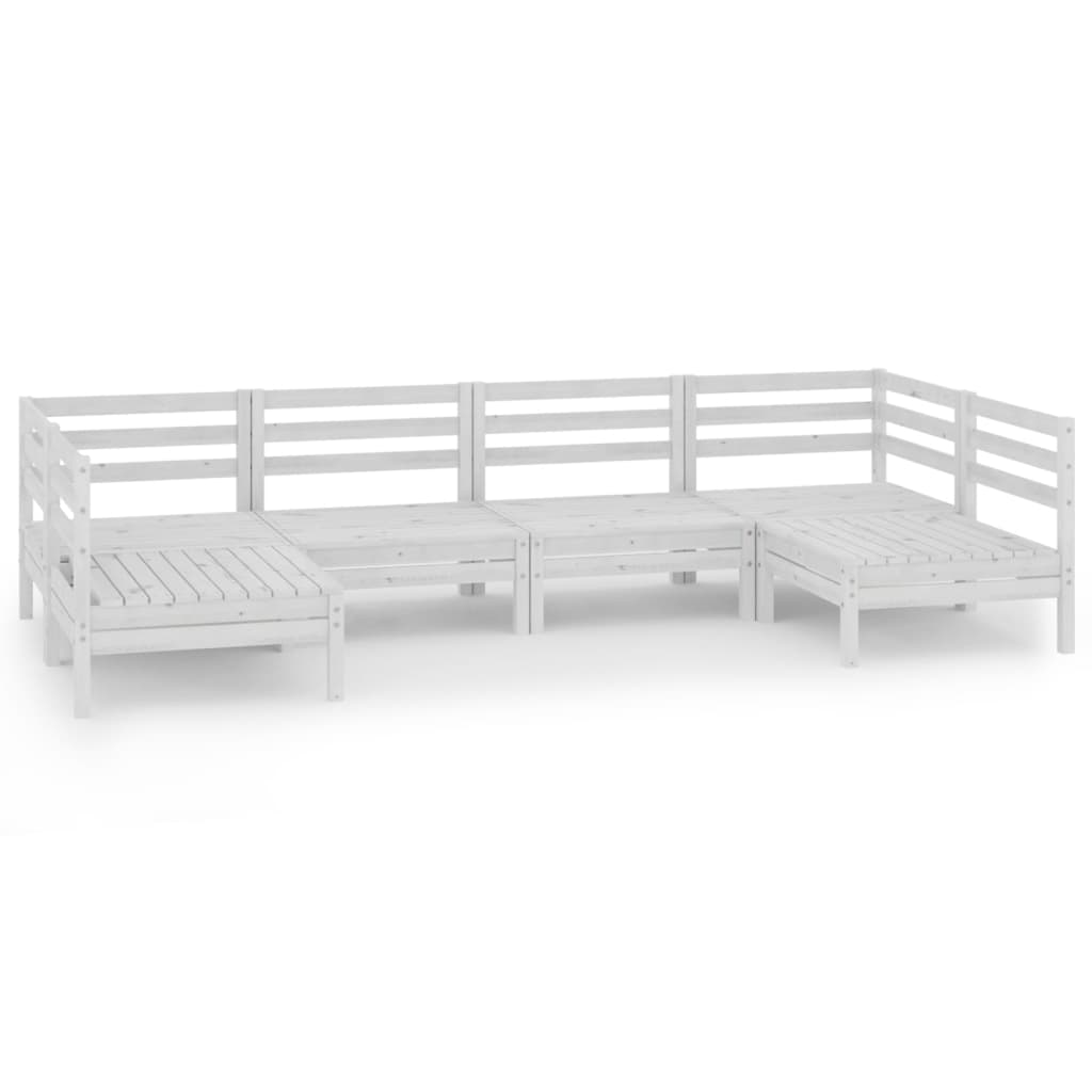 Garden Lounge Set White Solid Pine Wood 6-Piece Set Modular