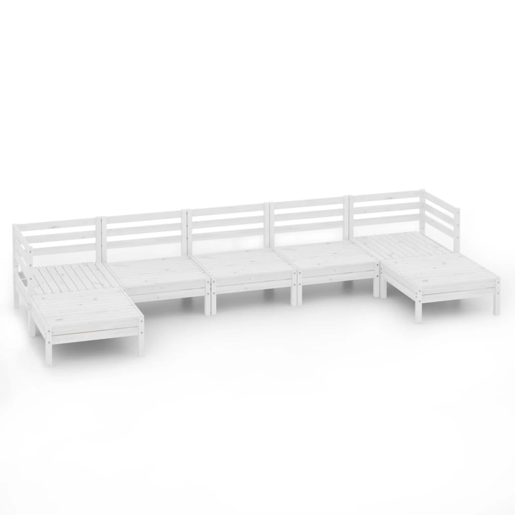 Garden Lounge Set White Solid Pine Wood 7 Piece Set Modular