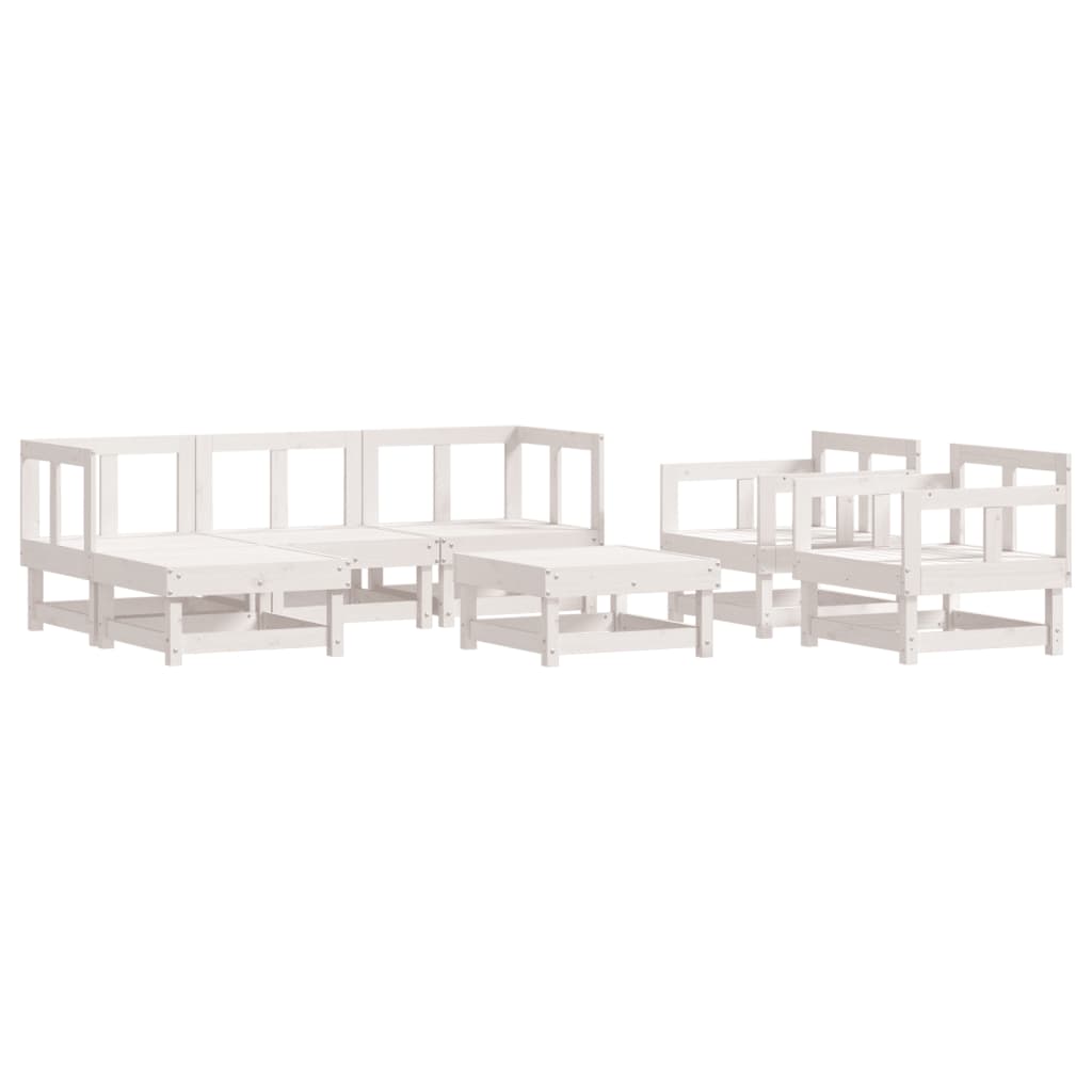 Garden Lounge Set White Solid pine wood Large Modular