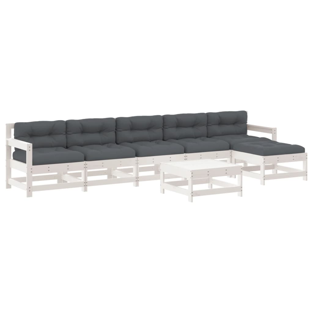 Garden Lounge Set White Solid pine wood Large Modular