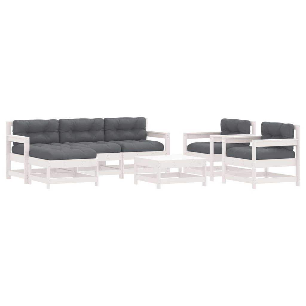 Garden Lounge Set White Solid Pine Wood Medium Modular
