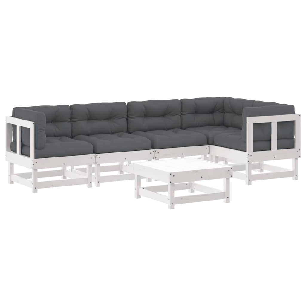 Garden Lounge Set White Solid pine wood, Oxford fabric Large