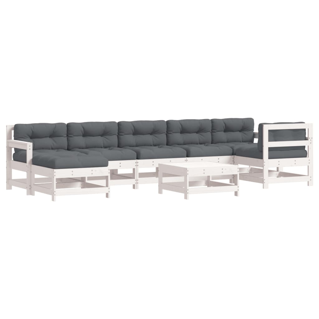 Garden Lounge Set White Solid Pine Wood, Oxford Fabric, PP Cotton