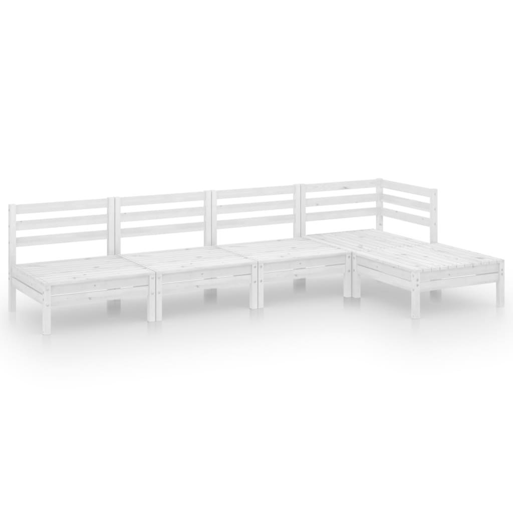 Garden Lounge Set White Solid Pinewood 5 Piece Set Modular