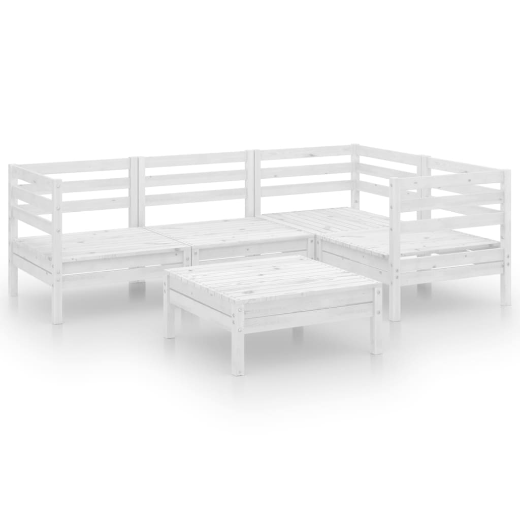 Garden Lounge Set White Solid Pinewood Medium Modular