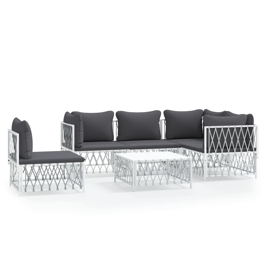 Garden Lounge Set White with Dark Gray Cushions