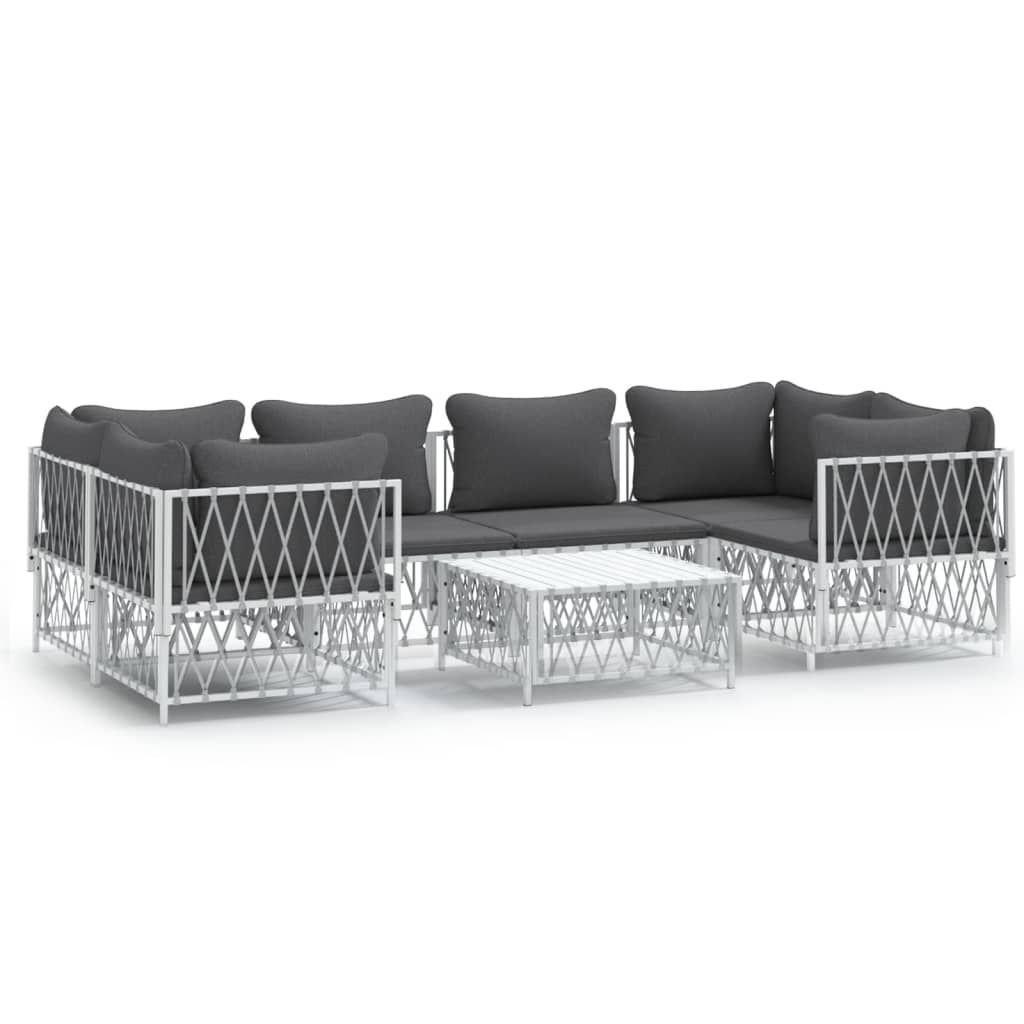 Garden Lounge Set White Woven fabric Large Modular