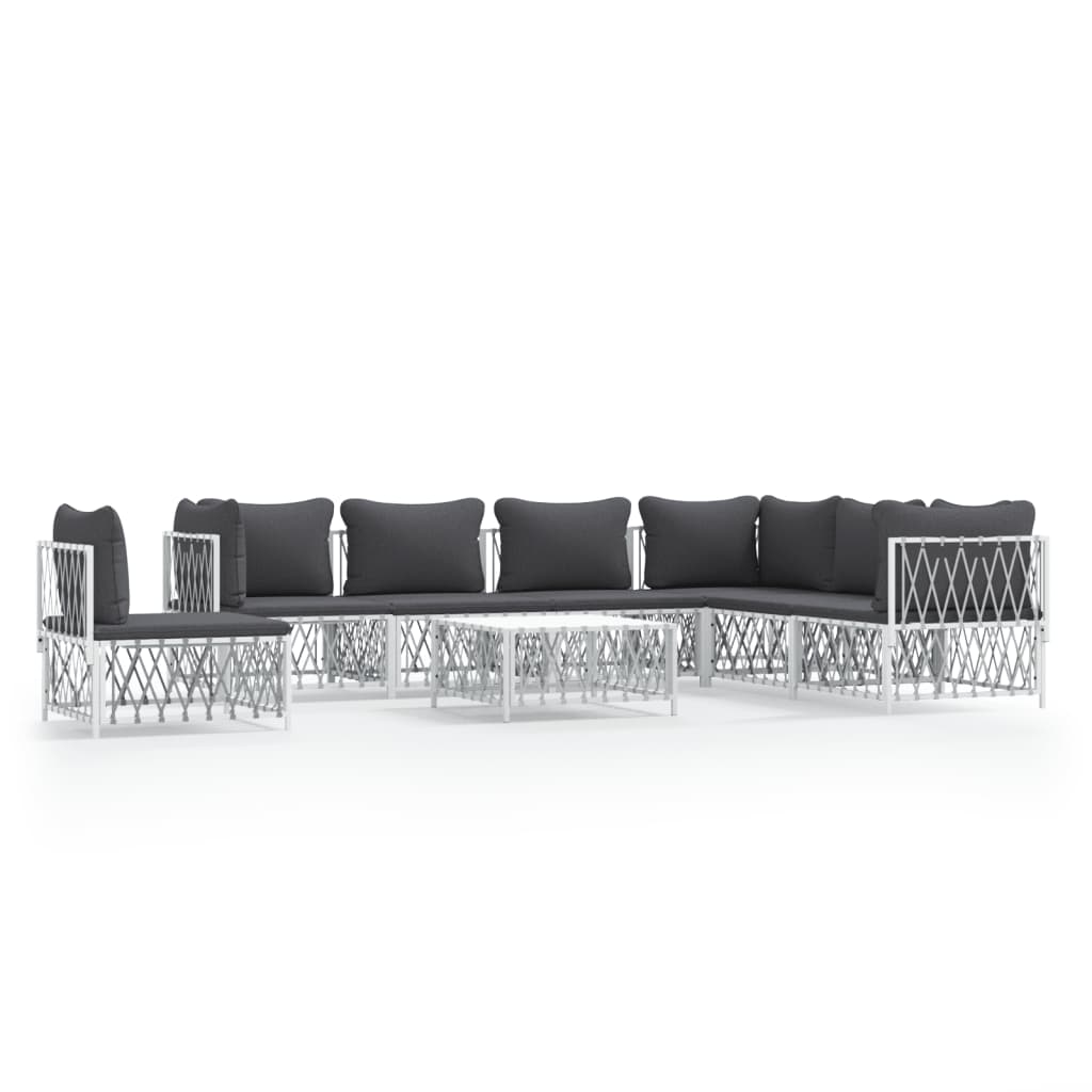 Garden Lounge Set White Woven fabric, powder-coated steel, textilene