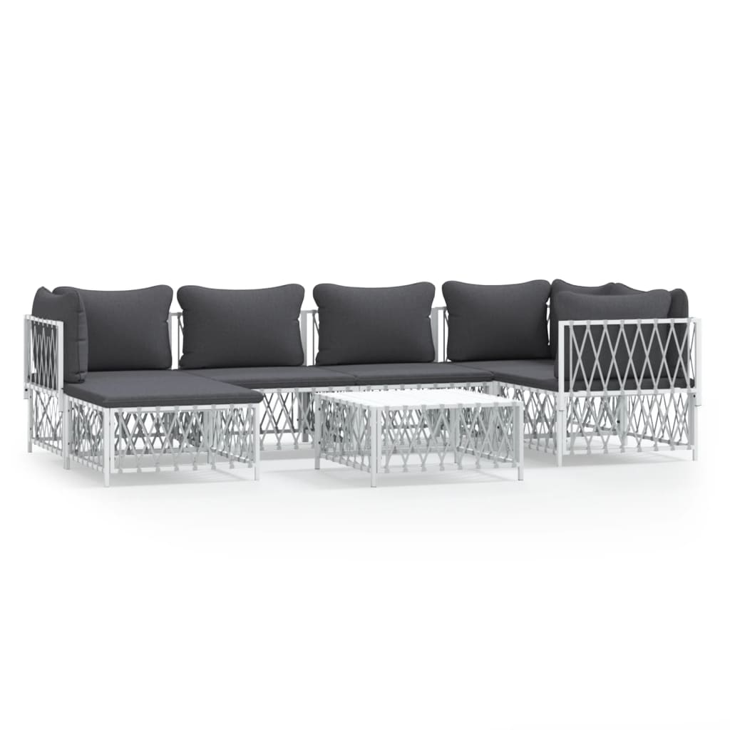 Garden Lounge Set White Woven fabric, powder-coated steel, textilene