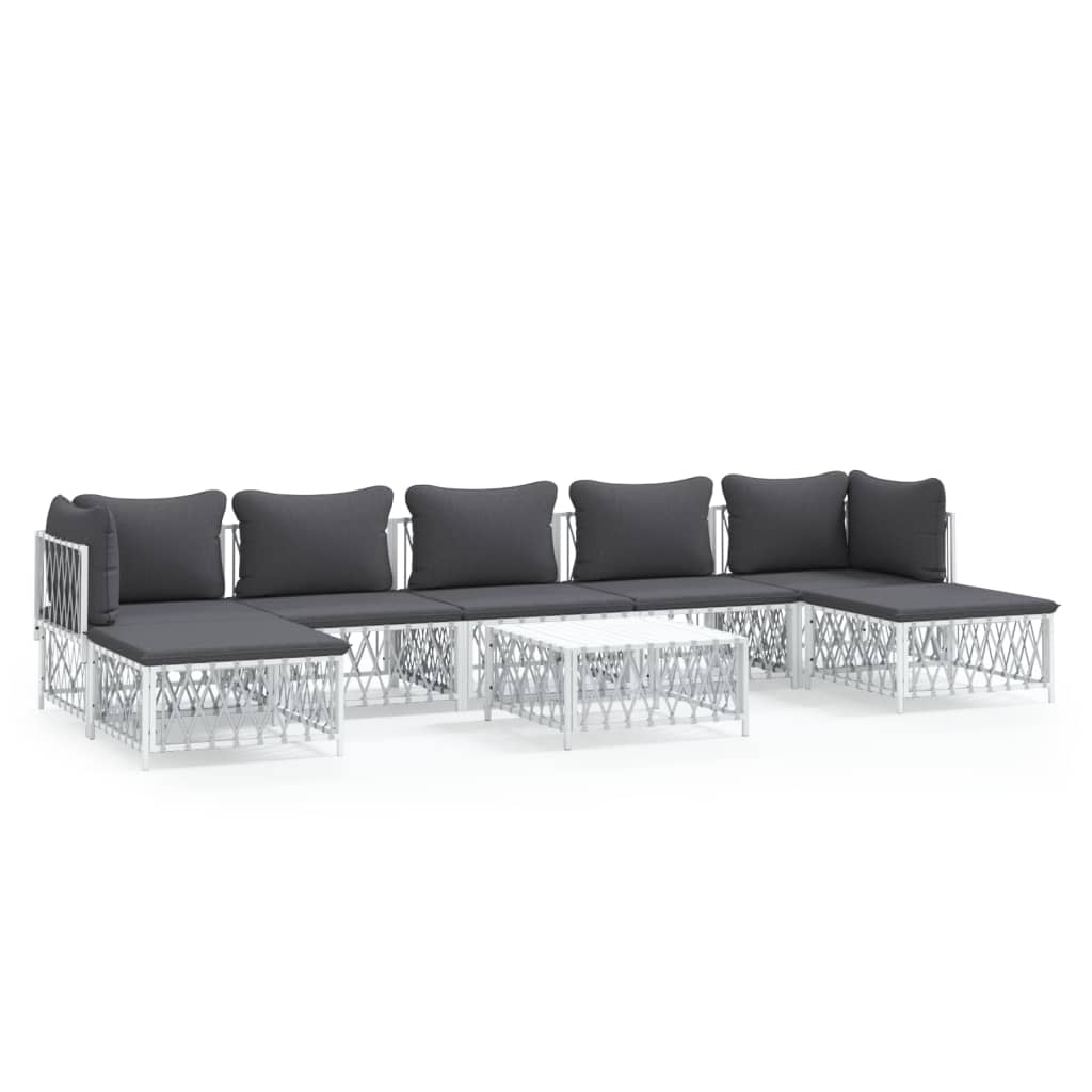 Garden Lounge Set White Woven fabric, powder-coated steel, textilene