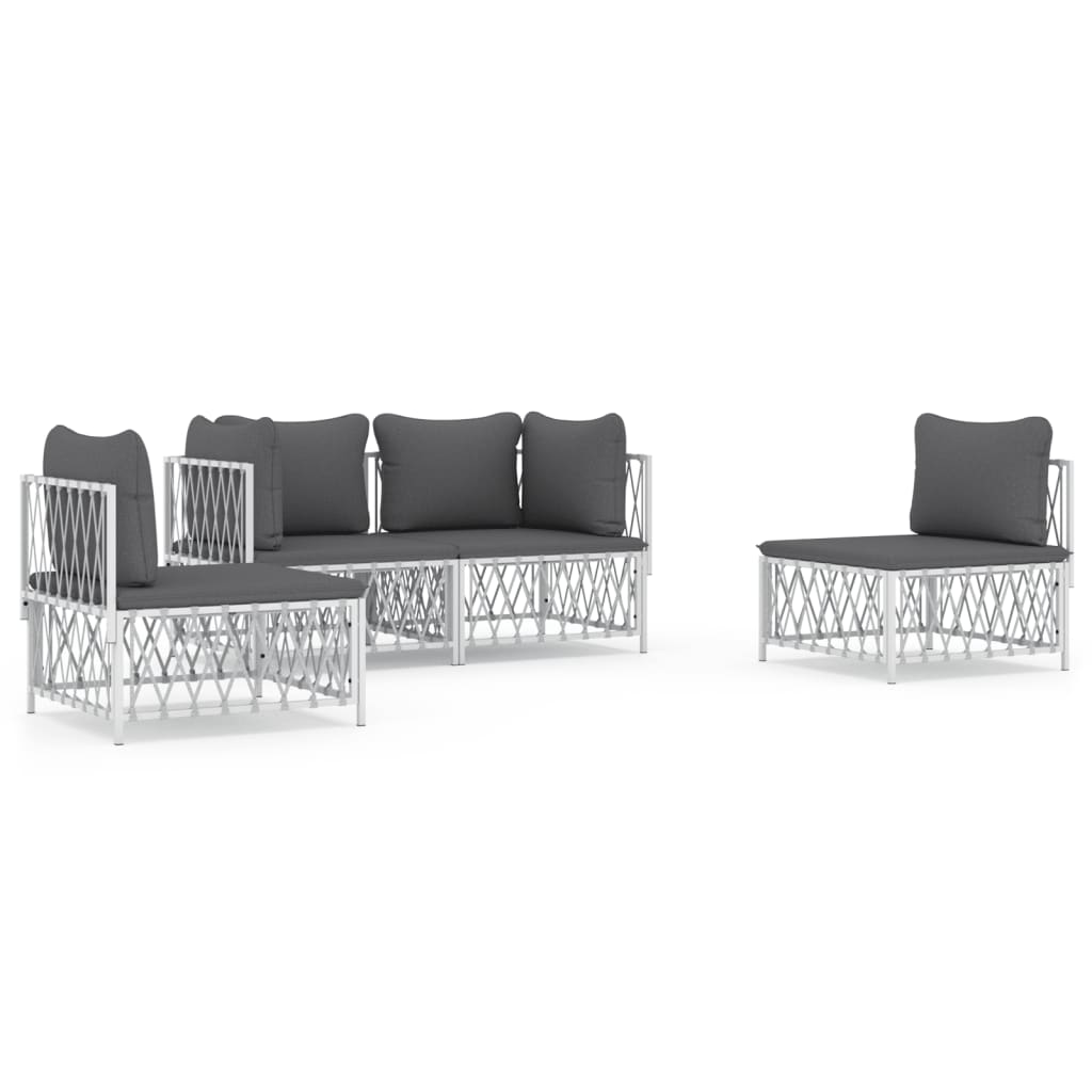 Garden Lounge Set White Woven fabric, powder-coated steel, textilene