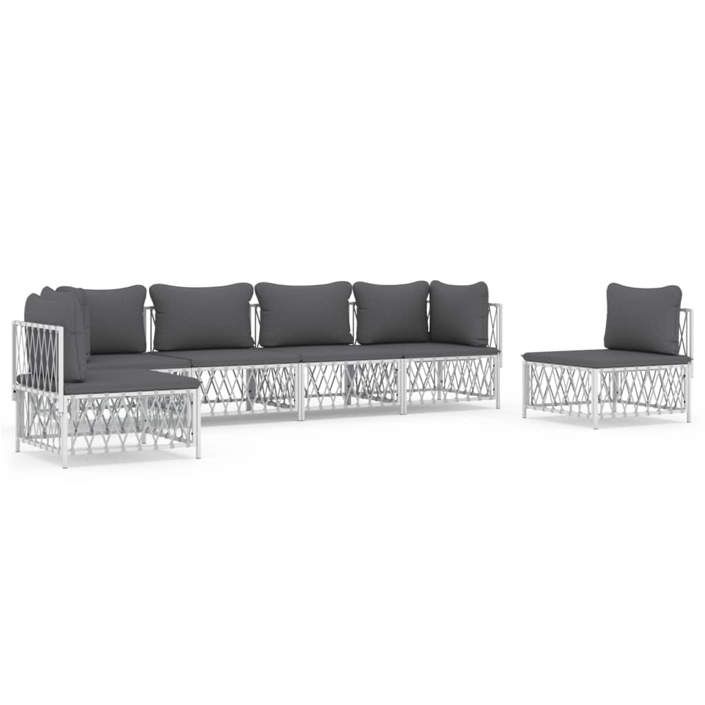 Garden Lounge Set White Woven fabric, powder-coated steel, textilene