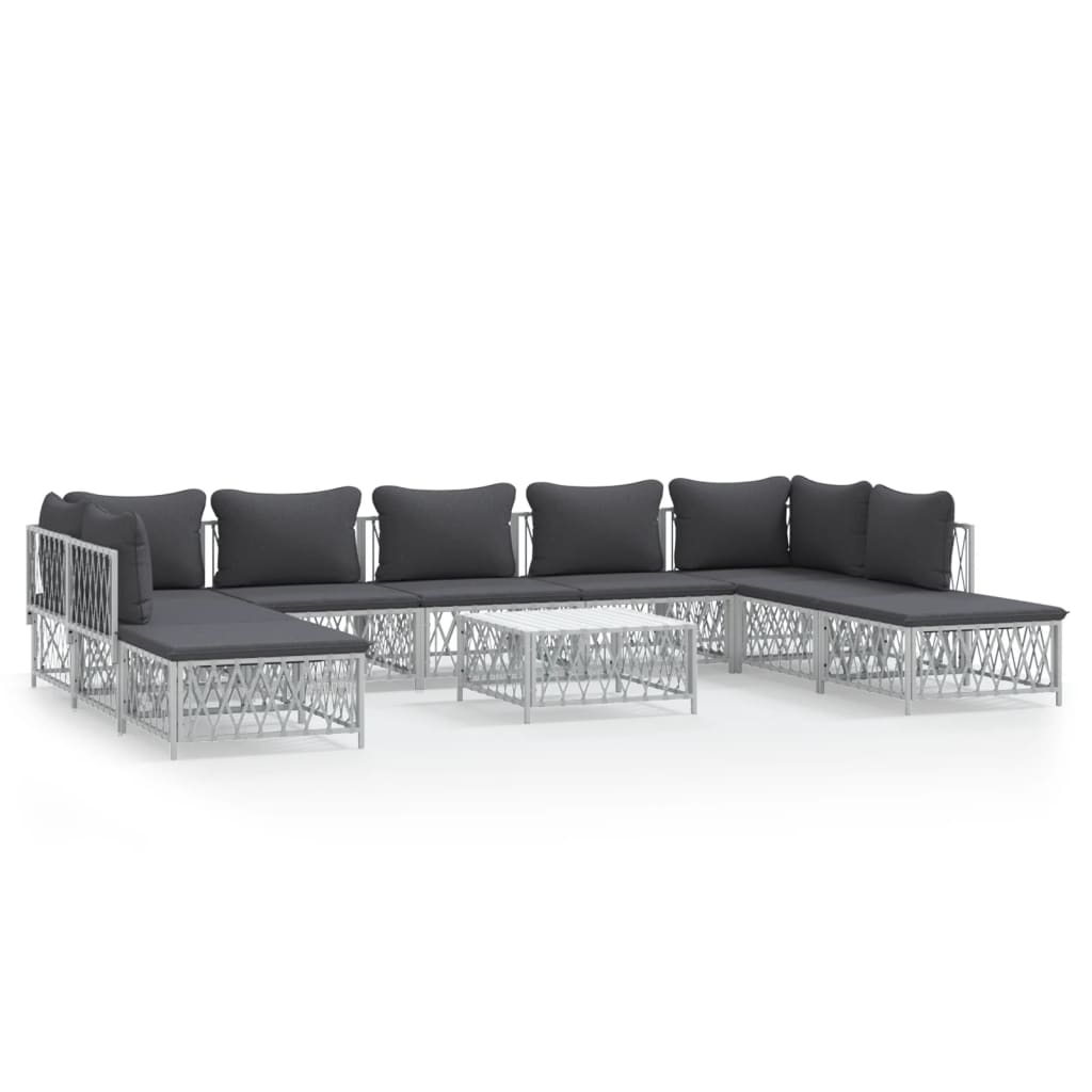 Garden Lounge Set White Woven fabric, powder-coated steel, textilene