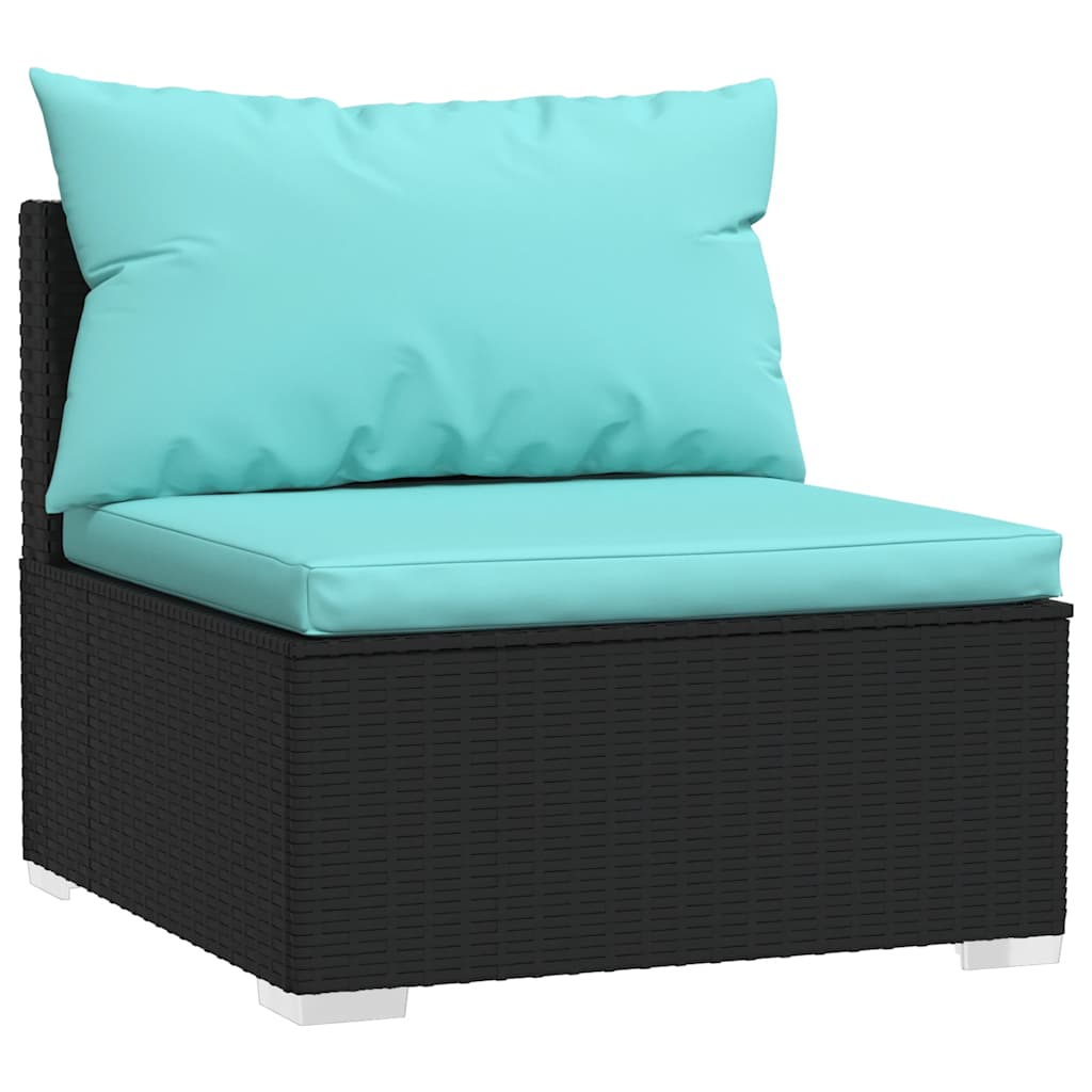 Garden Middle Sofa Black PE rattan, powder-coated steel, fabric