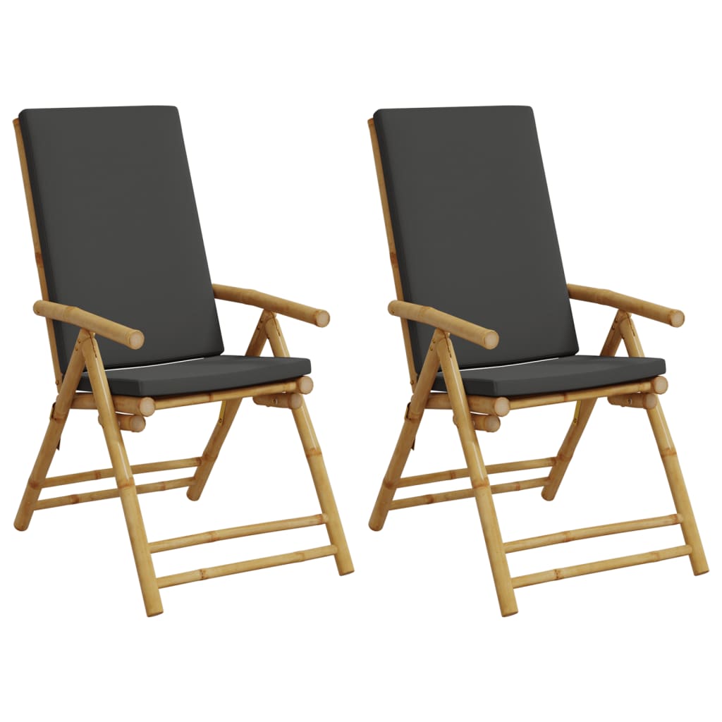 Garden Reclining Chair Set of 2 Bamboo, Dark Grey Bamboo, Polyester