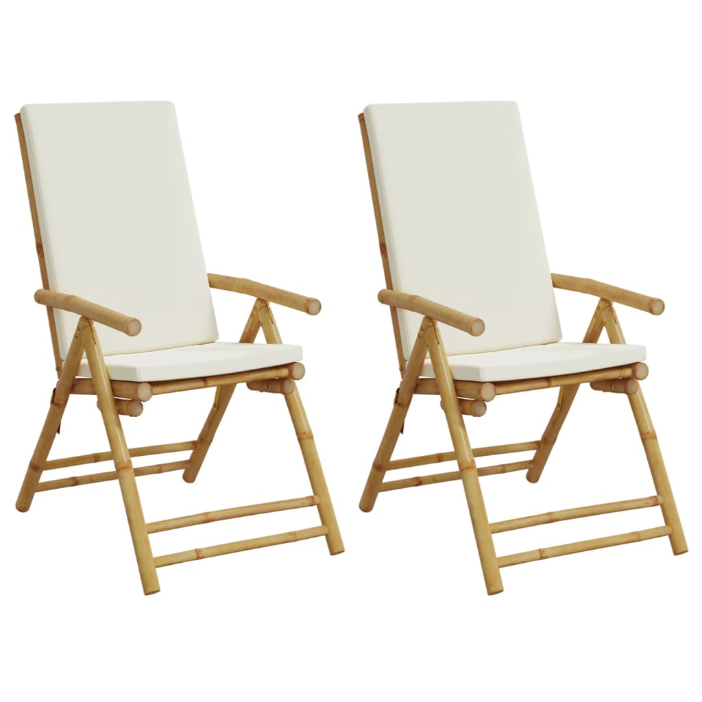 Garden Reclining Chair Set of 2 Cream white Bamboo, fabric