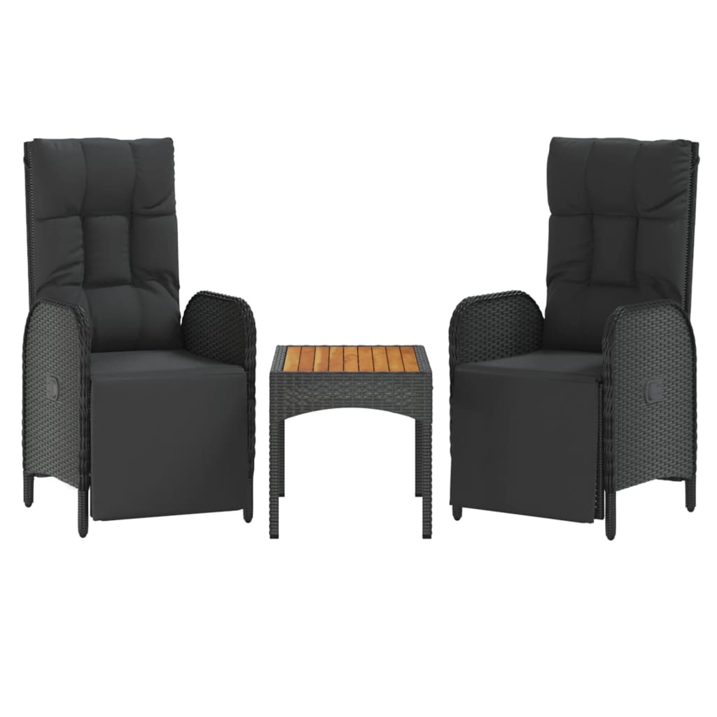 Garden Reclining Chair Set of 3 Black