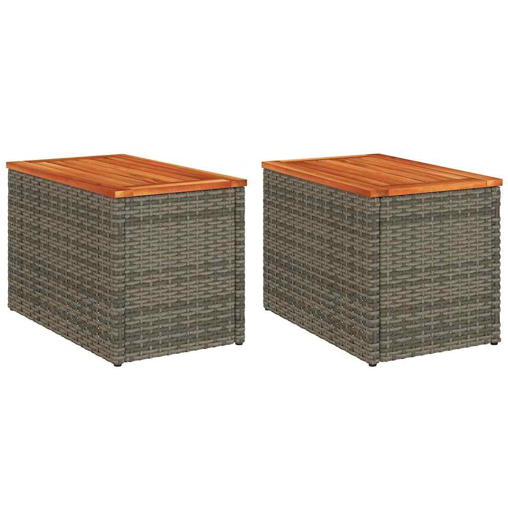 Garden Side Table Grey and Brown PE rattan and solid acacia wood