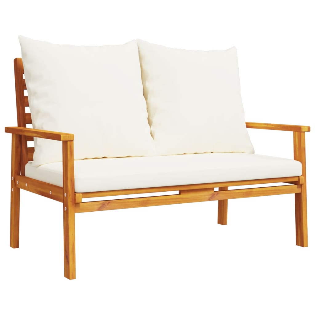 Garden Sofa Bench Cream White, Natural Wood