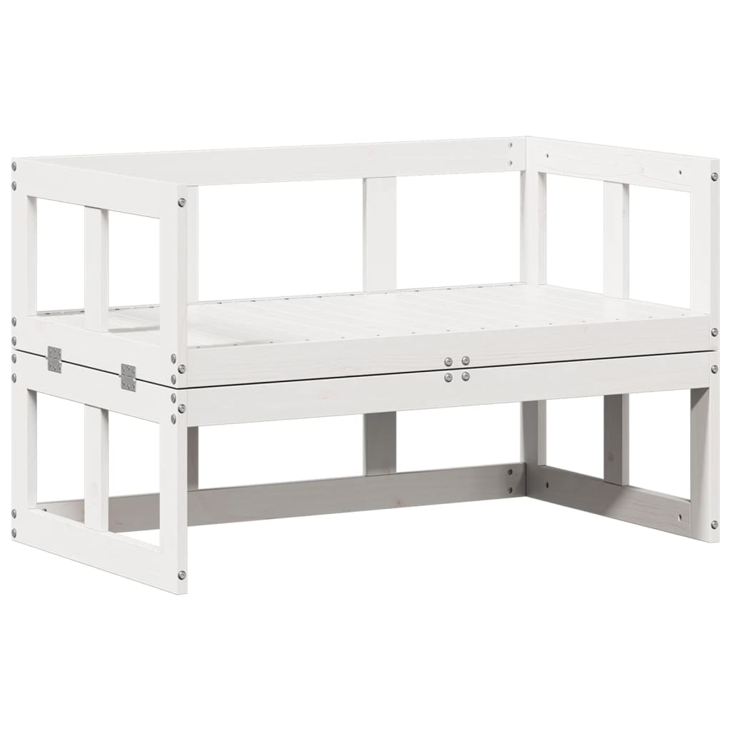 Garden Sofa Bench White Solid Pine Wood Double Extendable